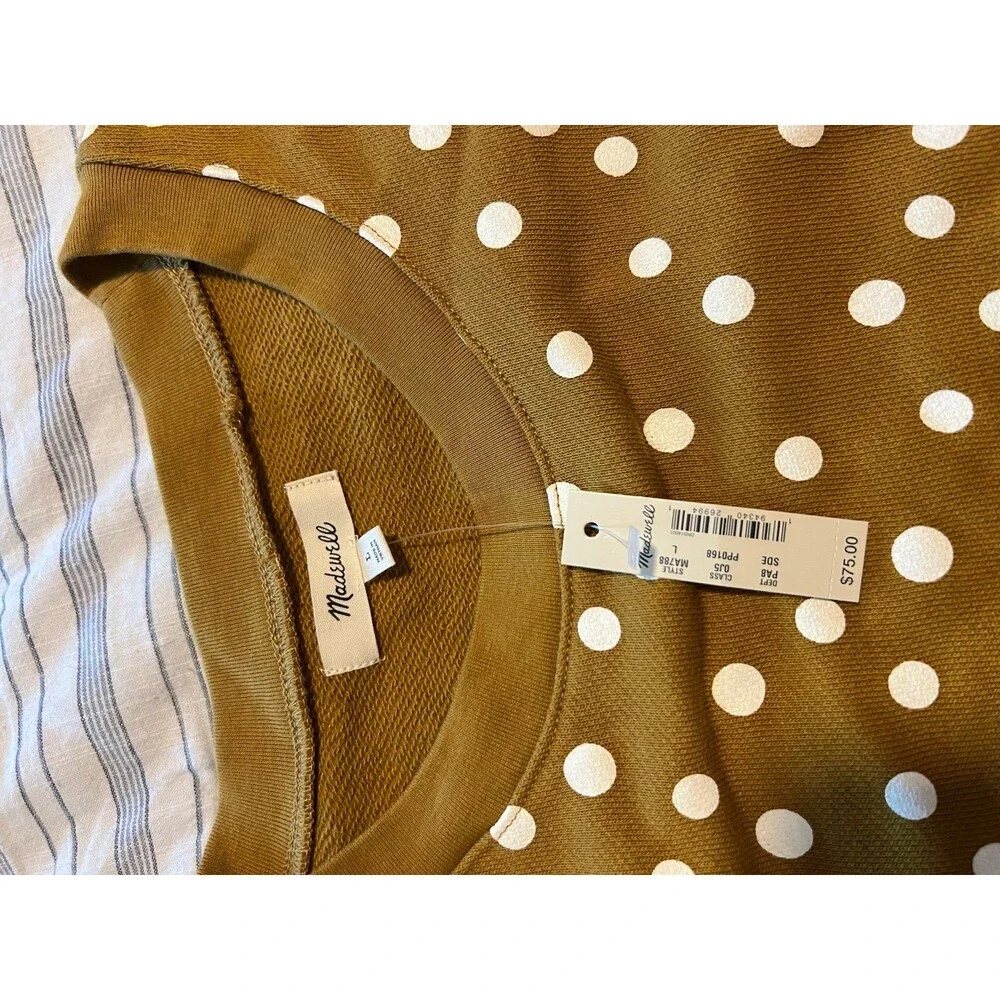 Madewell NWT! Banded Crewneck Polkadot Sweatshirt in Deep Mustard / Green Size M - Picture 7 of 12